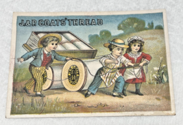1880&#39;s J &amp; P Coats Thread Trade Card Needle &amp; Thread Numbers Kids Pullin... - $12.38