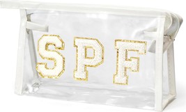  Patch Cosmetic Bag Summer SPF White Varsity Letter Clear Toiletry Bag Aes - £27.01 GBP