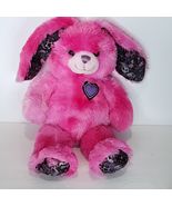 Build A Bear Hot Pink Black Ears Bunny Peace Love Stuffed Animal Plush B... - $28.43 CAD