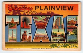 Greetings From Plainview Texas Large Big Letter Postcard Linen Curt Teic... - $12.83