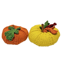 Vintage Handmade Crocheted Pumpkins Fall Decorations Thanksgiving 8&quot; and 10&quot; - £11.85 GBP