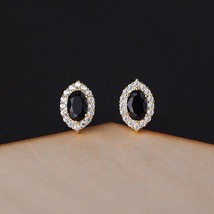 14K Gold Agate Eye Stud Earrings - S925 Silver, Black, sparkle, gift, shimmer - £33.67 GBP