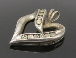 925 Sterling Silver - Vintage Genuine Diamonds Open Love Heart Pendant - PT12948 - £42.31 GBP