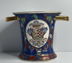 Armorial Coat of Arms Enamel Vase Or Ice Bucket Porcelain Neiman Marcus - £109.70 GBP