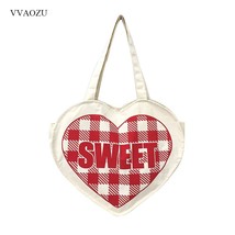 Women Heart Style Canvas Handbag Sweet Printing Ladies Lolita Shoulder Tote Bags - £28.98 GBP