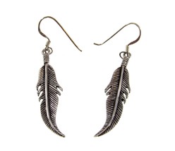 Handcrafted Solid 925 Sterling Silver Bird Feather Drop Dangle Hook Earrings - £17.75 GBP