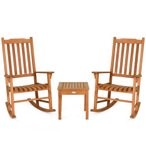 3 Pieces Eucalyptus Rocking Chair Set with Coffee Table  - Color: Natural - £244.56 GBP