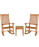 3 Pieces Eucalyptus Rocking Chair Set with Coffee Table  - Color: Natural - £241.72 GBP