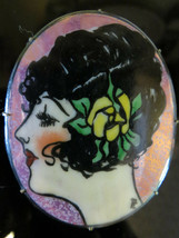 Antique Victorian Cameo Portrait Brooch Signed Hand Painted Woman&#39;s Face... - $198.99