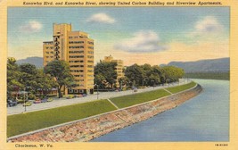 Charleston Wv~Riverfront Apartments On Kanawha~United Carbon Bldg 1946 Postcard - £8.07 GBP