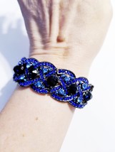 Rhinestone Bracelet Stretch, Royal Blue Bracelet, Crystal Pageant Prom Jewelry,  - £34.81 GBP