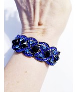 Rhinestone Bracelet Stretch, Royal Blue Bracelet, Crystal Pageant Prom J... - £34.59 GBP