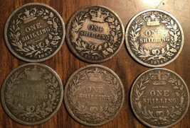 1853 1858 1874 1875 1878 1883 Lot Of 6 Uk Gb Great Britain Silver Shilling Coins - £60.37 GBP