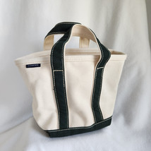 Lands End Small Natural Open Top Canvas Tote Bag Green 9 X 13 Cotton Han... - £22.07 GBP