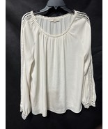 Loft Ivory Long Sleeve Tunic Top Blouse Crochet Elegant Career Cocktail XL - $32.55 CAD