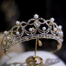 Baroque Vintage Gold Crystal s Bridal Tiaras Crown Rhinestone Wedding Hair Acces - £40.67 GBP