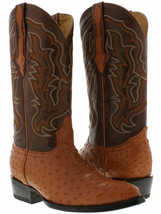 Mens Cognac Western Wear Cowboy Boots Real Ostrich Quill Skin J Toe - £232.52 GBP