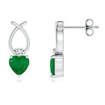 ANGARA Natural Emerald Ribbon Earrings with Diamond in Silver for Women ... - $331.55+