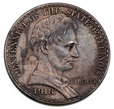 1918 Lincoln Illinois Commémoratif 50C Demi Dollar Extra Fin XF Fort Détail - $152.15