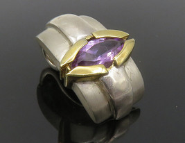 925 Sterling Silver - Vintage Amethyst Two Tone Curved Drop Pendant - PT10140 - £30.13 GBP