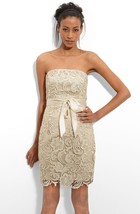 Adrianna Papell Strapless Lace Sheath Dress Sz 4 Champagne - $60.98