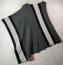 Lark &amp; Ro Poncho Top Women Small Gray Black Striped Acrylic Sleeveless Crew Neck - £13.66 GBP