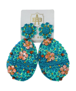 Allie Beads Oval Beaded Turquoise Flower Earrings, New - $231.33 MXN