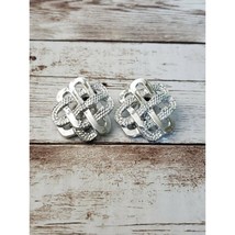 Vintage Clip On Earrings Interlocking Design Silver Tone - $14.99