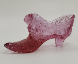 Vintage Fenton Pink Daisy Button Cat Head Slipper Shoe Art Glass - £11.12 GBP