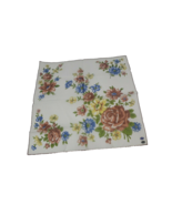 Vintage Floral Handkerchief Hanky Blue, Brown &amp; Yellow Flowers Woven Swi... - $11.39