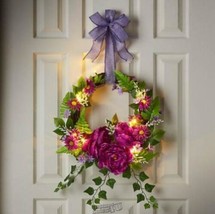 Lighted Indoor/Outdoor Flower Wreath Prelit LED Holiday Christmas Easter Door - £37.37 GBP