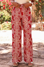 Red Paisley Printed Buttoned High Waist Straight Leg Pants - $317.19 MXN