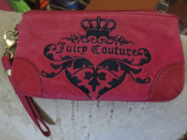 Vintage Juicy Couture Pink Velour Fuzzy Zip Around Wallet Princess Pink Heart - £37.19 GBP