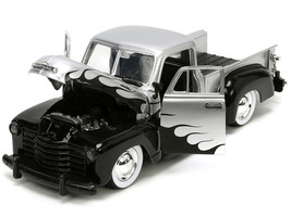 1953 Chevrolet 3100 Pickup Truck Silver Metallic with Black Flames with Extra... - £36.61 GBP