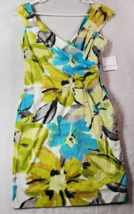 Liz Claiborne Dress Womens Petite 4 Multi Floral Cotton Wrap V Neck Back Zipper - £24.53 GBP