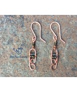 Handmade copper earrings: wire wrapped dangle with metallic green beads - £18.42 GBP