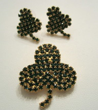 Shamrock Brooch Pin And Pierced Earrings Green Rhinestones St. Patrick&#39;s Day - £12.74 GBP