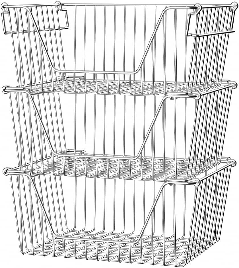Slideep Large Stackable Storage Baskets Cabinet Organizer Sturdy Metal Wire - $42.98