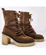 FREE PEOPLE Lace Up Boot DYLAN Platform Combat Brown Suede Crepe Heel 38... - £54.59 GBP