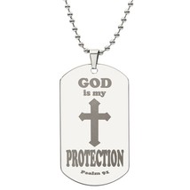 God is My Protection Psalm 91 Engraved Dog Tag Necklace Stainless Steel or 18k  - £37.62 GBP+