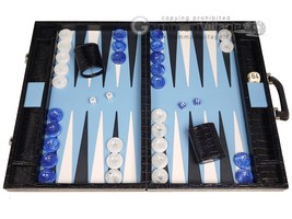 Open Box! 21&quot; Marcello de Modena Leather Backgammon Set - Croco Blue - £350.04 GBP