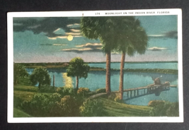 Moonlight on the Indian River Night View Florida Curt Teich UNP Postcard c1920s - $6.99