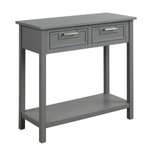 Narrow Console Table with Drawers and Open Storage Shelf-Gray - Color: Gray - $3,032.54 MXN