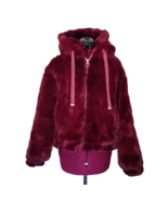 Halogen Hooded Faux Fur Jacket Red Syrah Women Pockets Size XS - $77.23