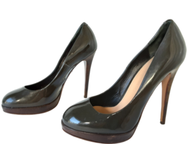 Hugo Boss Womens Heels 39 Dark Green Gray Patent Leather Pumps High Shoes - £51.95 GBP