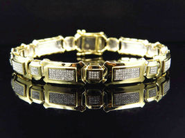 Mens 13CT Round Cut Diamond14K Yellow Gold Over Gold Bar Style Link Bracelet  - £185.34 GBP