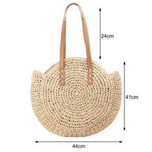 Casual Straw Weave Women Large Capacity Shoulder Bags Round Summer Beach Totes H - £27.35 GBP
