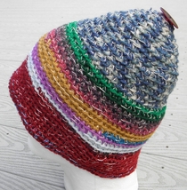 Cone Shape Multicolor Recycled Yarns Crocheted Beanie - Handmade by Mich... - $33.00