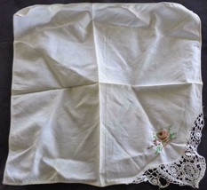 Beautiful Vintage Linen Handkerchief – Lacey Corner Edging &amp; Cross Stitc... - $19.79
