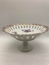 Vintage Royal Sealy White Porcelain Pedestal Bowl with Violets - £11.67 GBP